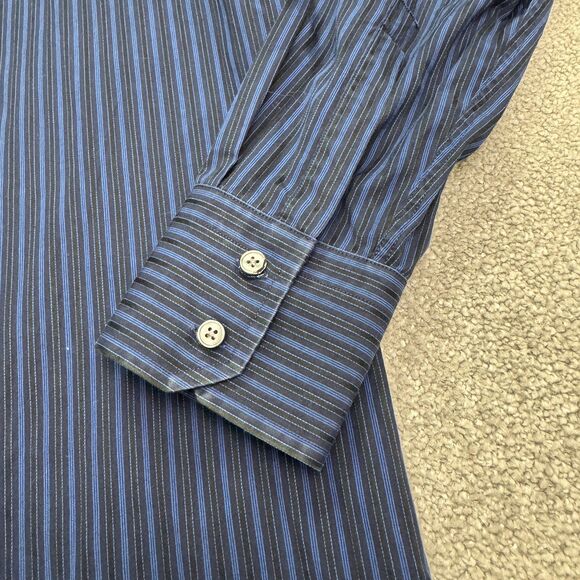 Hugo Boss Dress Shirt Mens 15.5 32/33 Navy Blue Striped 100% Cotton Workwear - Picture 4 of 16